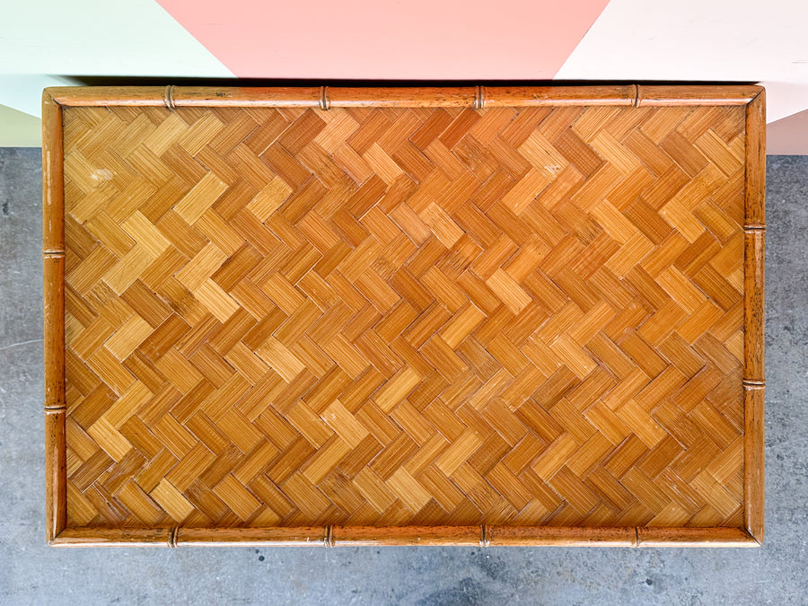 Woven Rattan Nightstand on Casters