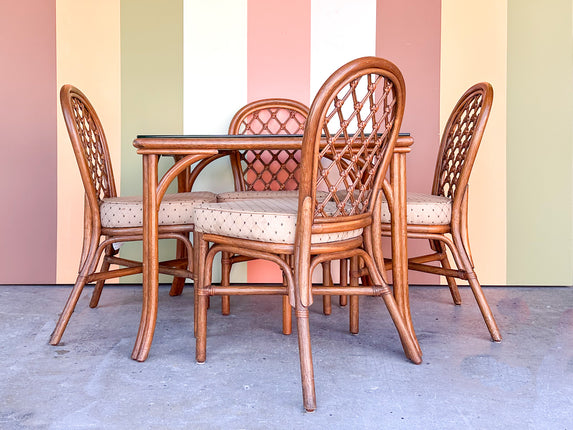 Lattice Rattan Game Table and Chairs