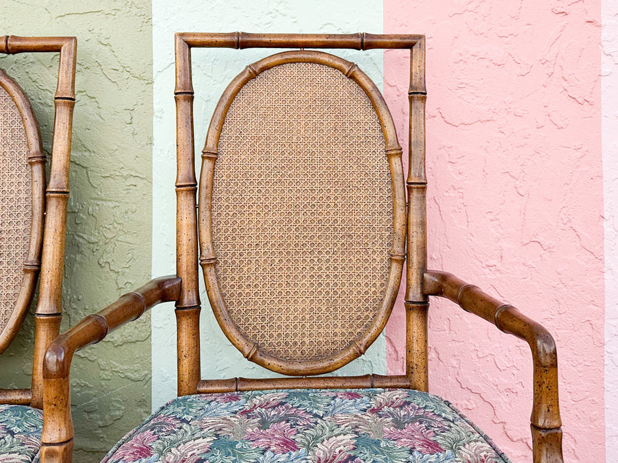 Set of Four Faux Bamboo and Cane Dining Chairs