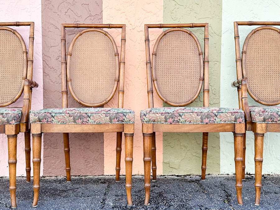 Set of Four Faux Bamboo and Cane Dining Chairs