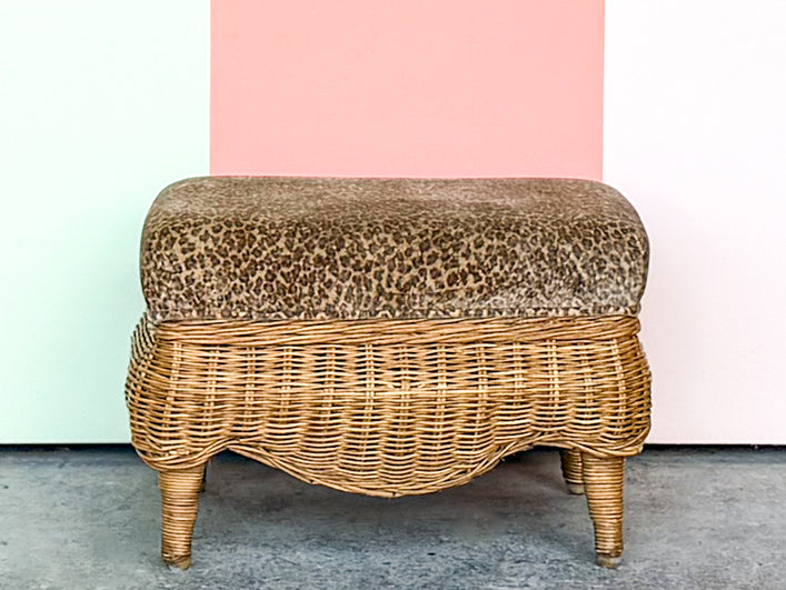 Petite Leopard Print Wicker Ottoman