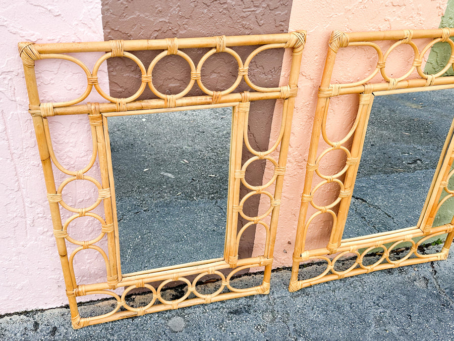 Pair of Coastal Rattan Circle Mirrors