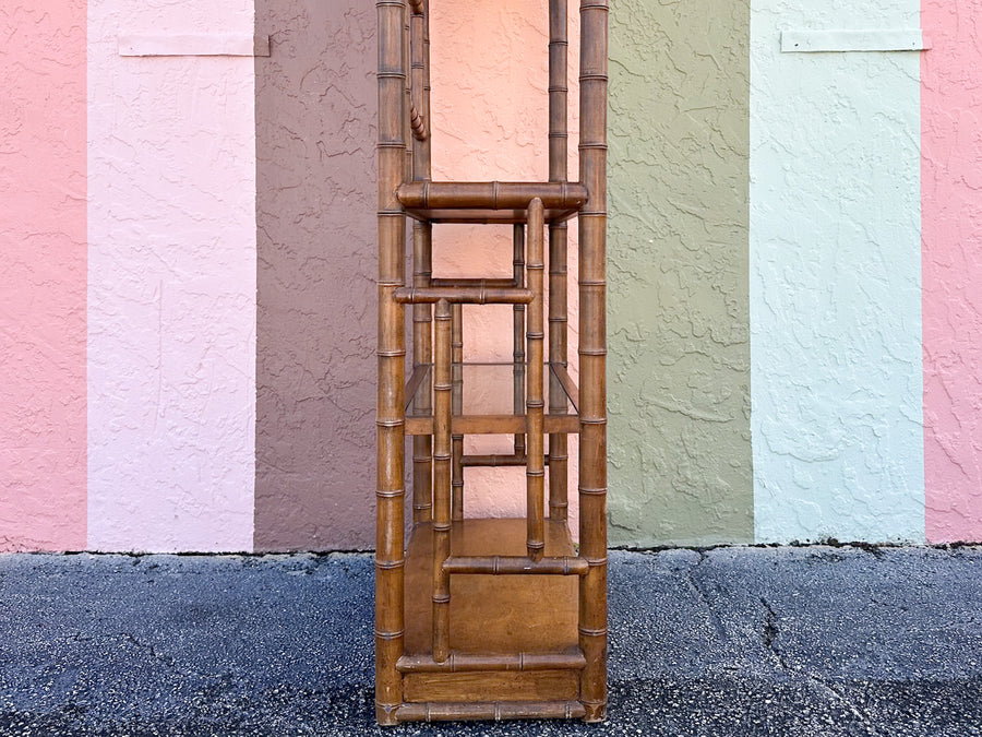 Handsome Faux Bamboo and Cane Etagere