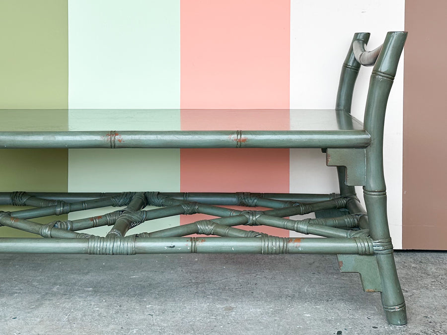 Olive Rattan Chippendale Bench