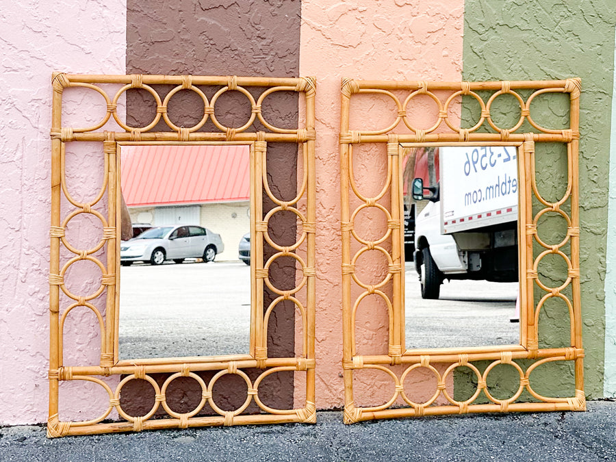 Pair of Coastal Rattan Circle Mirrors