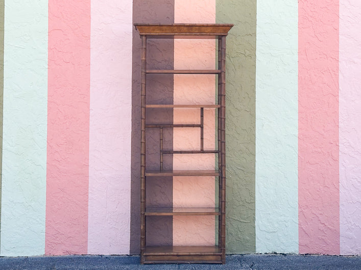 Handsome Faux Bamboo and Cane Etagere
