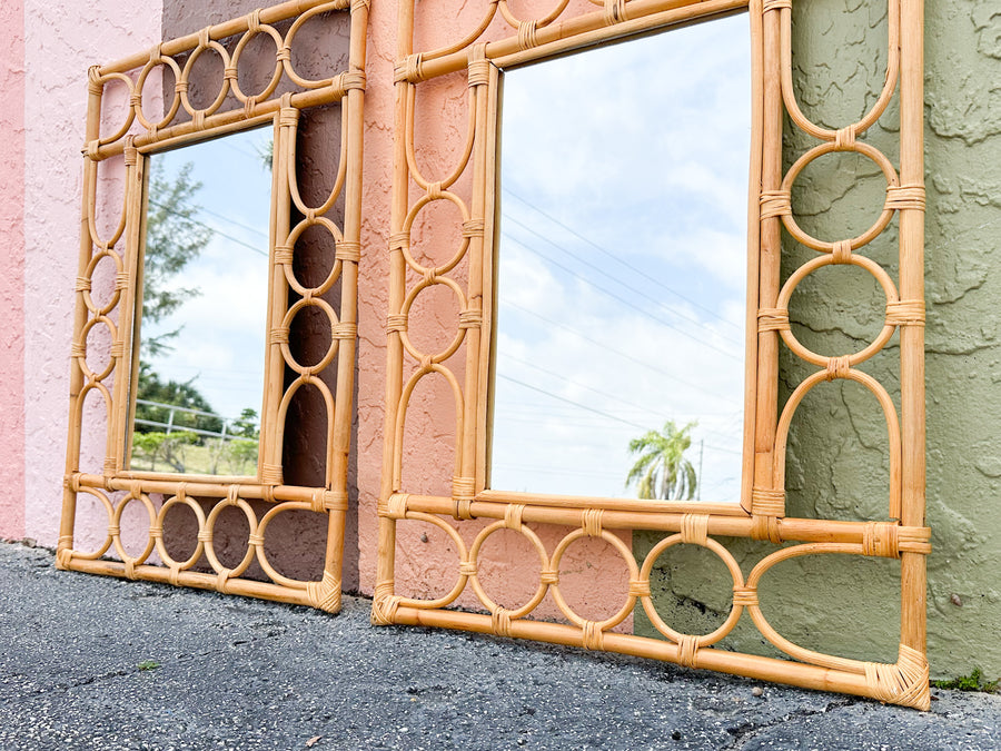 Pair of Coastal Rattan Circle Mirrors