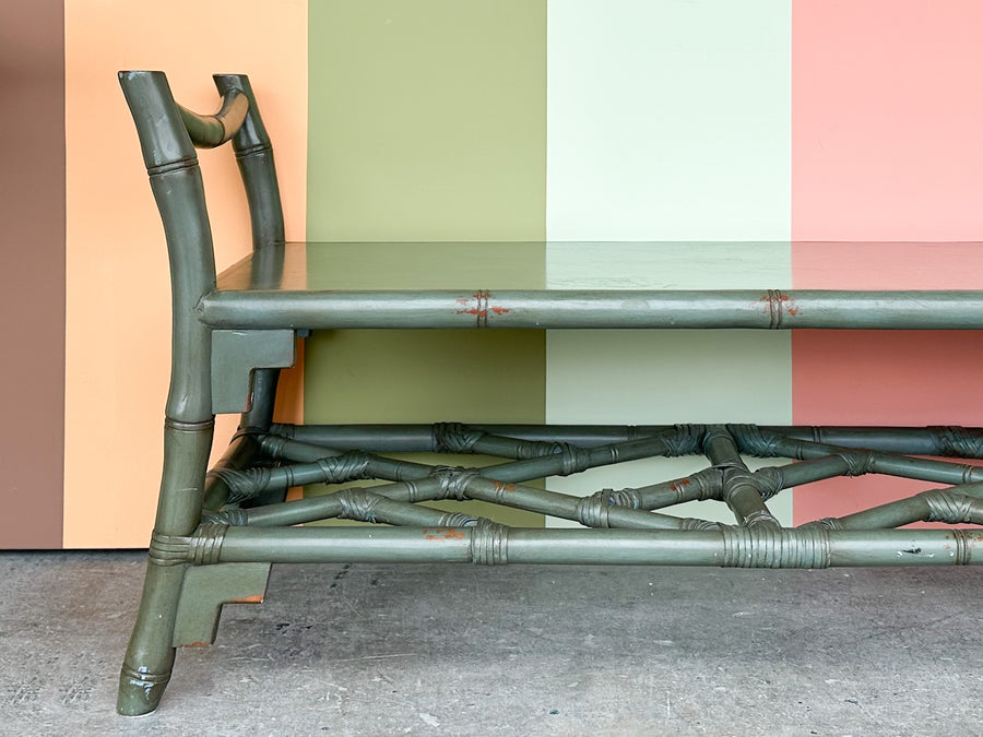 Olive Rattan Chippendale Bench