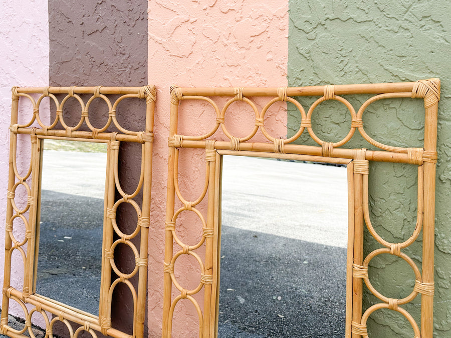 Pair of Coastal Rattan Circle Mirrors