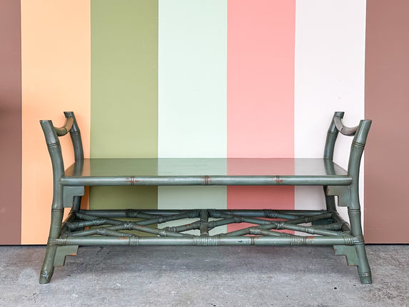 Olive Rattan Chippendale Bench