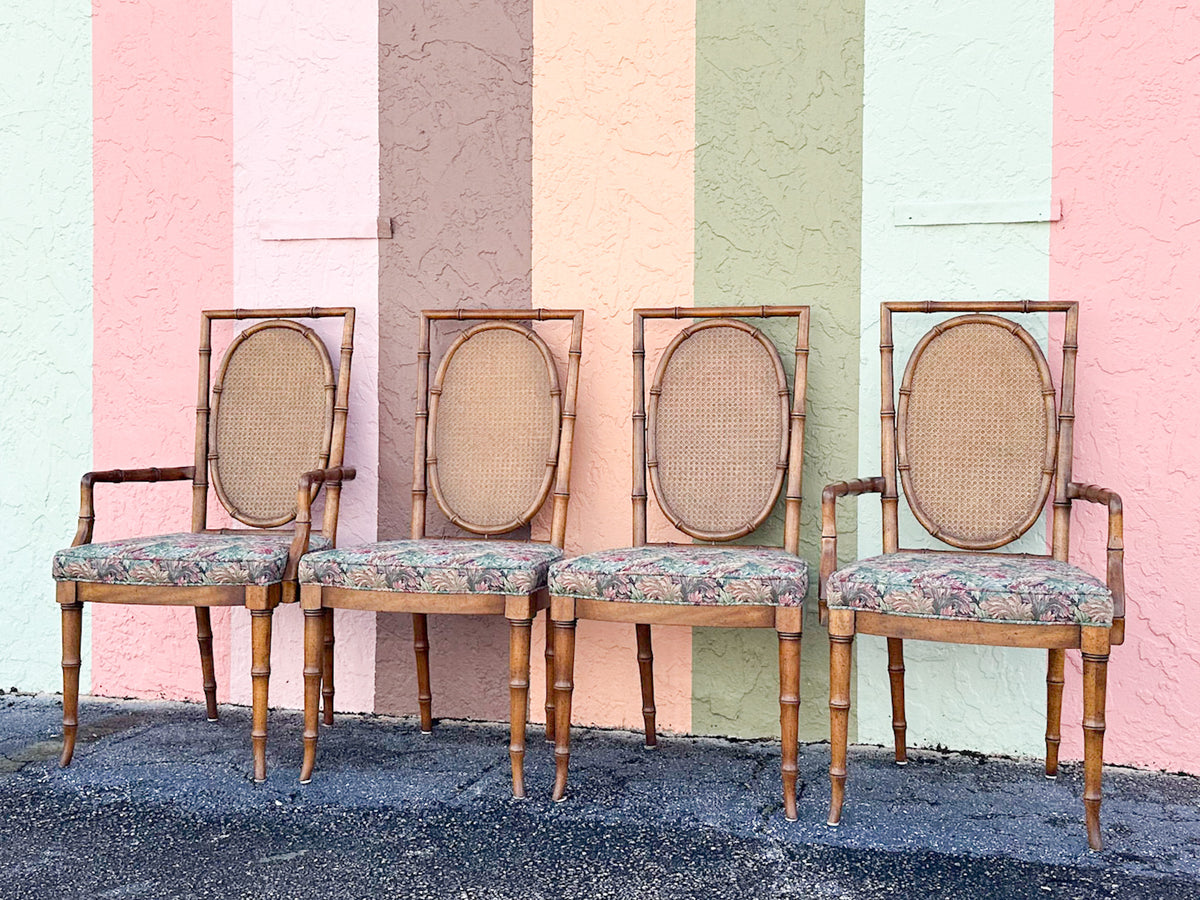 Set of Four Faux Bamboo and Cane Dining Chairs