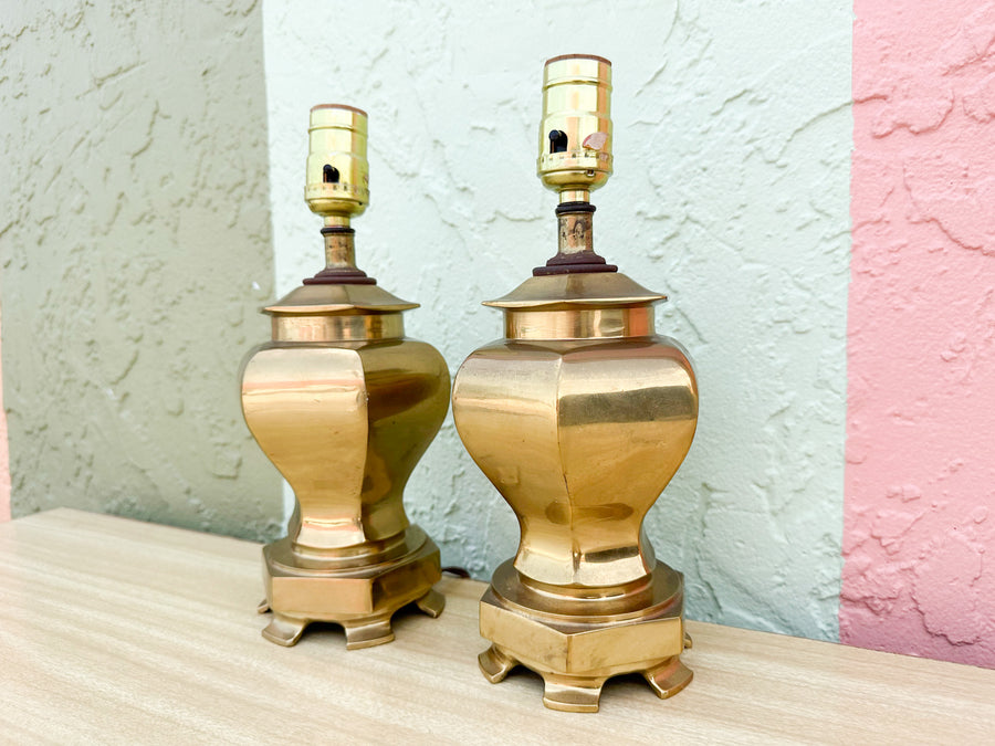Pair of Sweet Petite Brass Ginger Jar Lamps