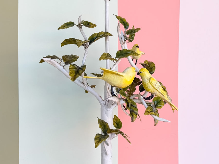 Italian Yellow Bird Tole Lamp