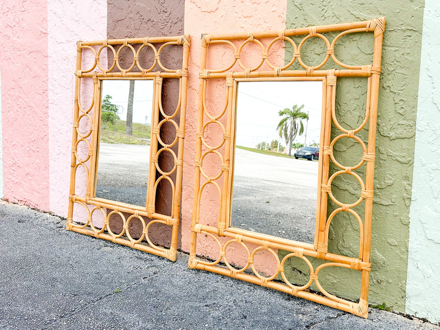 Pair of Coastal Rattan Circle Mirrors