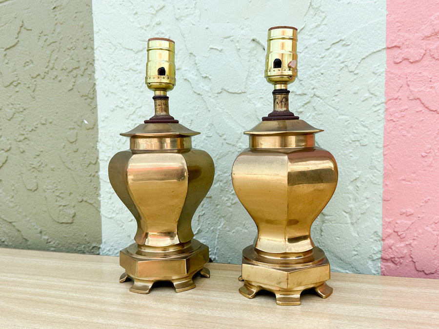 Pair of Sweet Petite Brass Ginger Jar Lamps