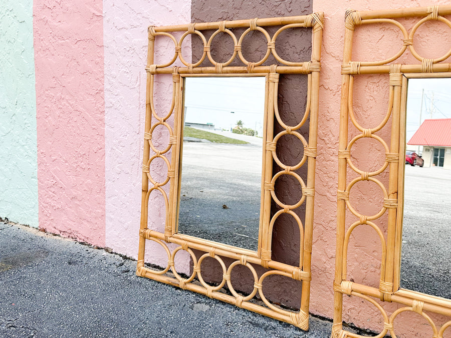 Pair of Coastal Rattan Circle Mirrors