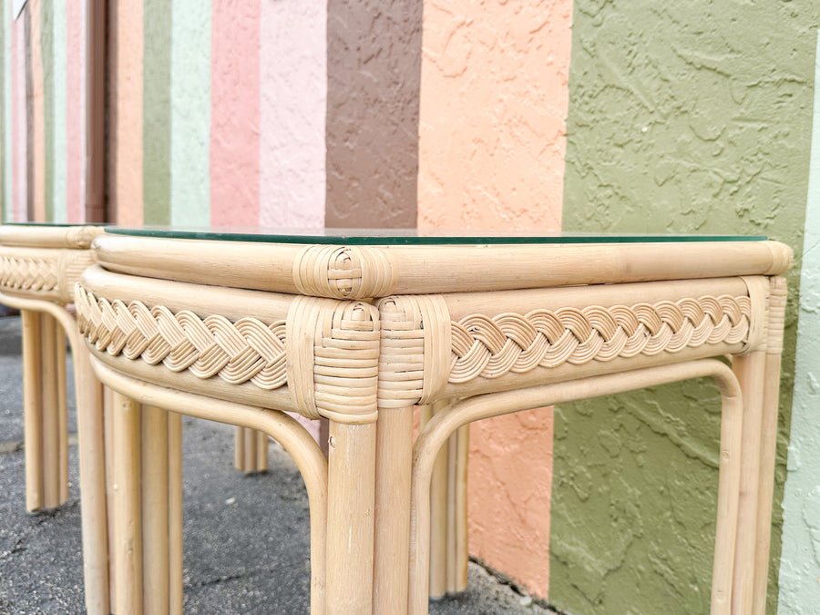 Pair of Braided Rattan Side Tables
