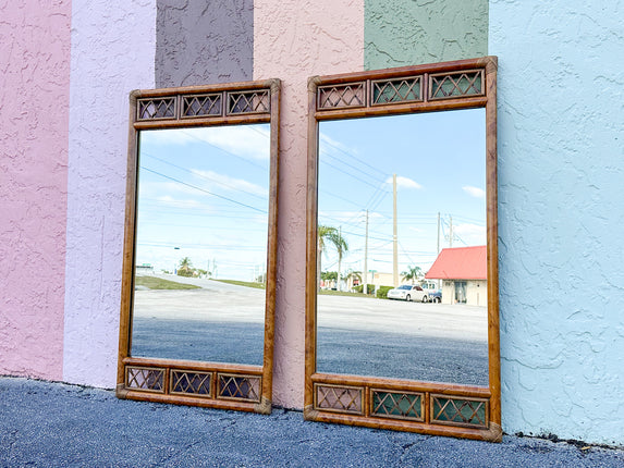 Pair of Handsome Tortoiseshell Rattan Mirrors