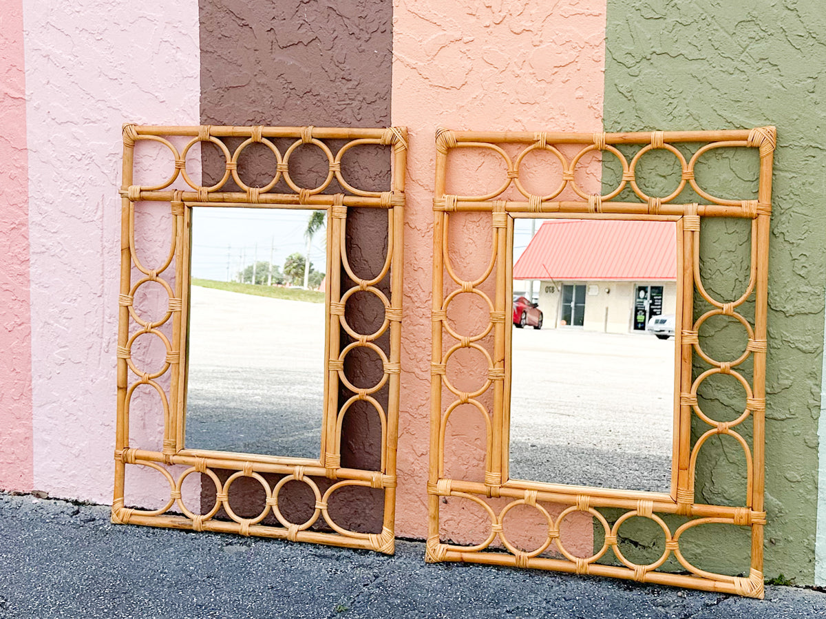 Pair of Coastal Rattan Circle Mirrors