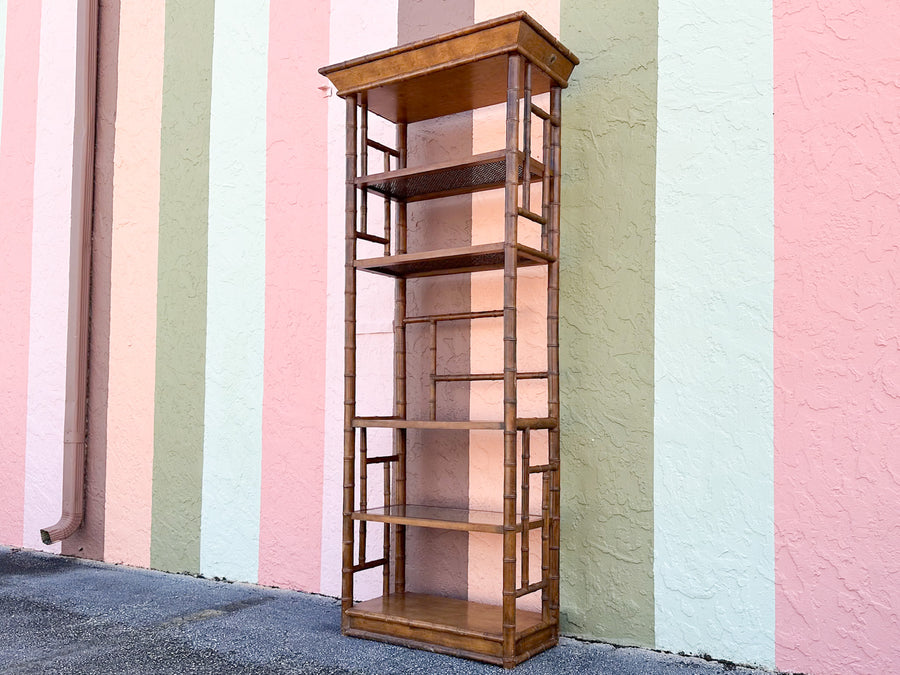 Handsome Faux Bamboo and Cane Etagere
