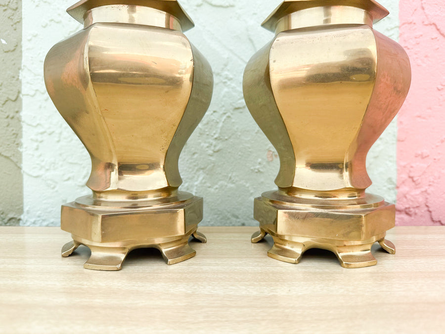 Pair of Sweet Petite Brass Ginger Jar Lamps