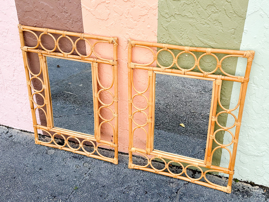 Pair of Coastal Rattan Circle Mirrors
