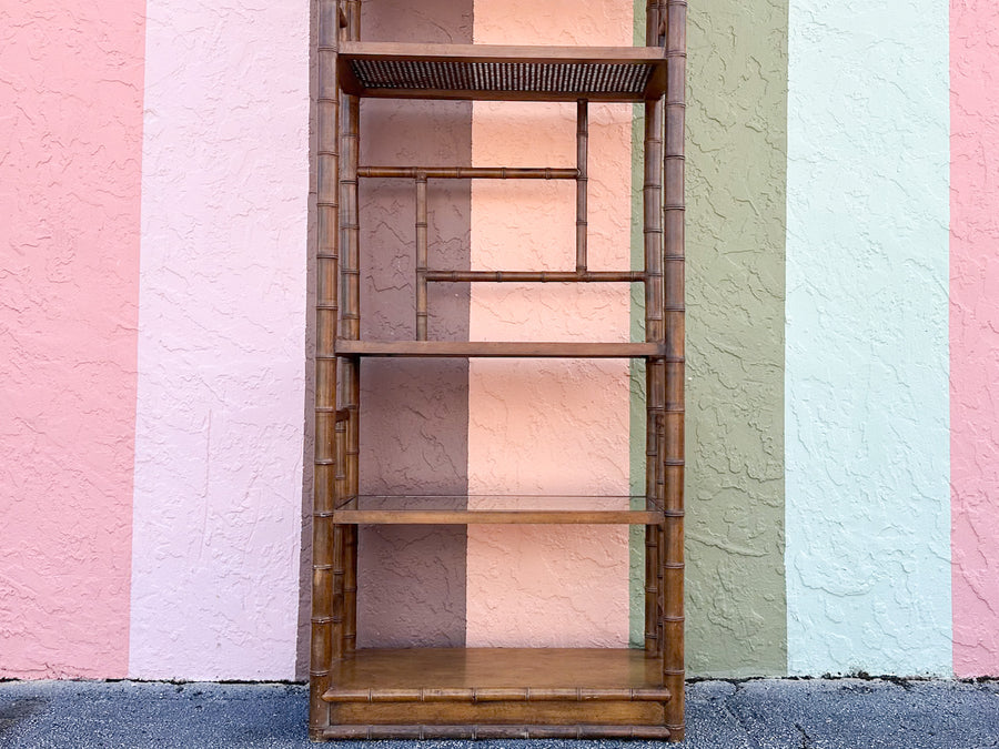 Handsome Faux Bamboo and Cane Etagere