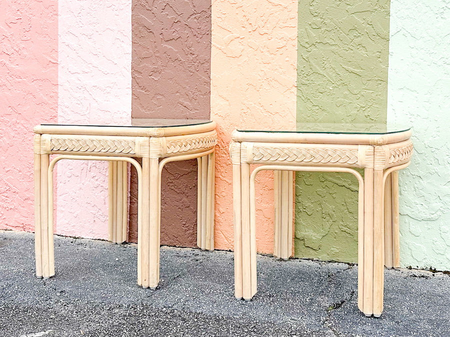 Pair of Braided Rattan Side Tables