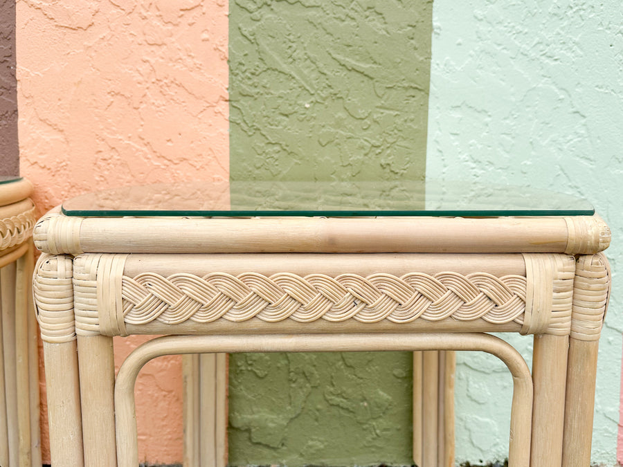 Pair of Braided Rattan Side Tables