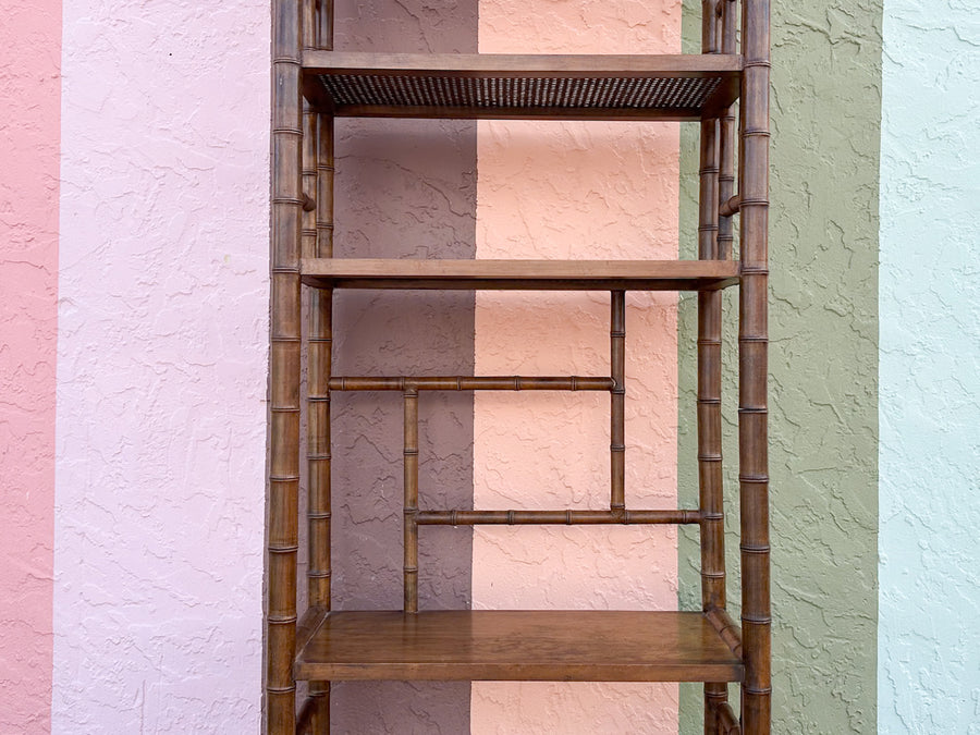Handsome Faux Bamboo and Cane Etagere