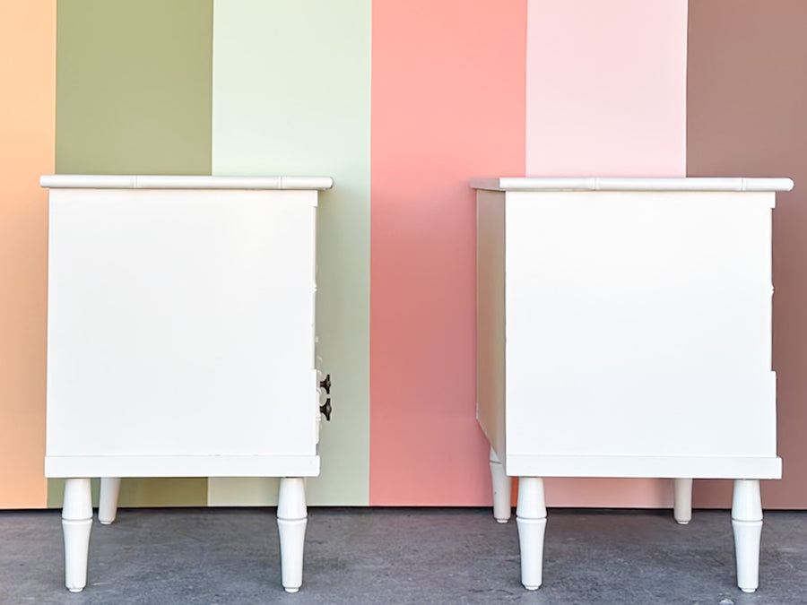 Pair of Palm Beach Chic Faux Bamboo Nightstands