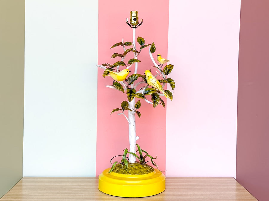 Italian Yellow Bird Tole Lamp