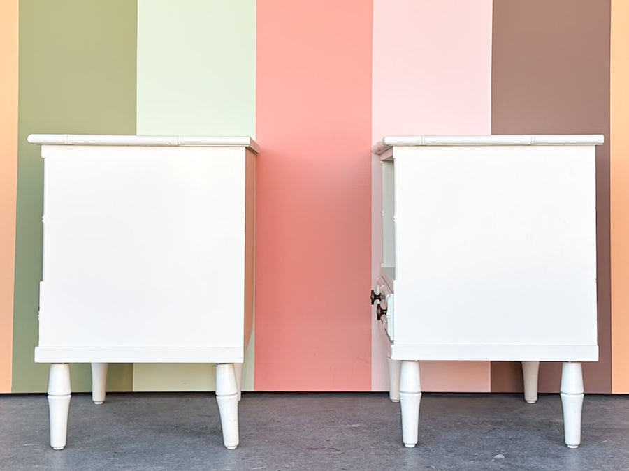 Pair of Palm Beach Chic Faux Bamboo Nightstands