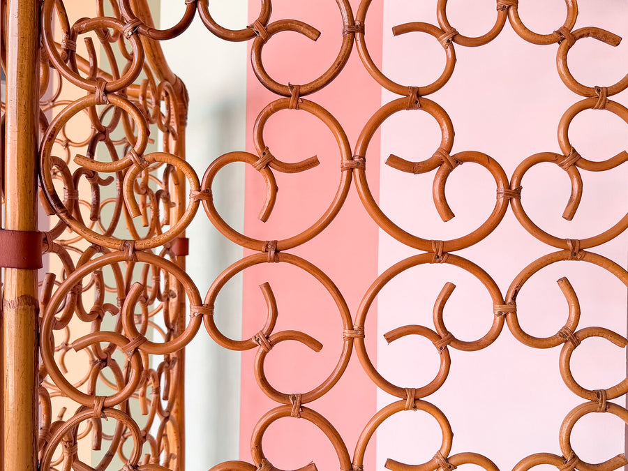 Whimsical Rattan Folding Screen
