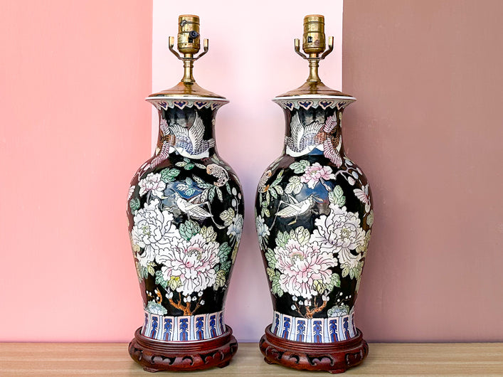 Pair of Springtime Ceramic Lamps