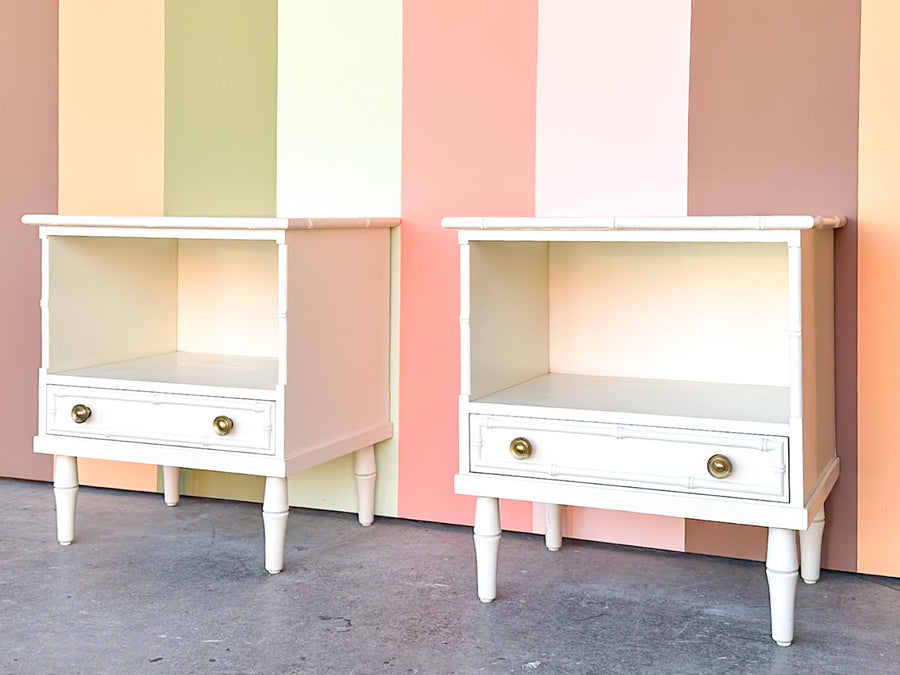 Pair of Palm Beach Chic Faux Bamboo Nightstands