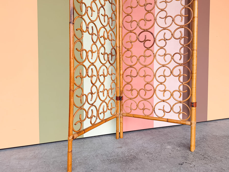 Whimsical Rattan Folding Screen
