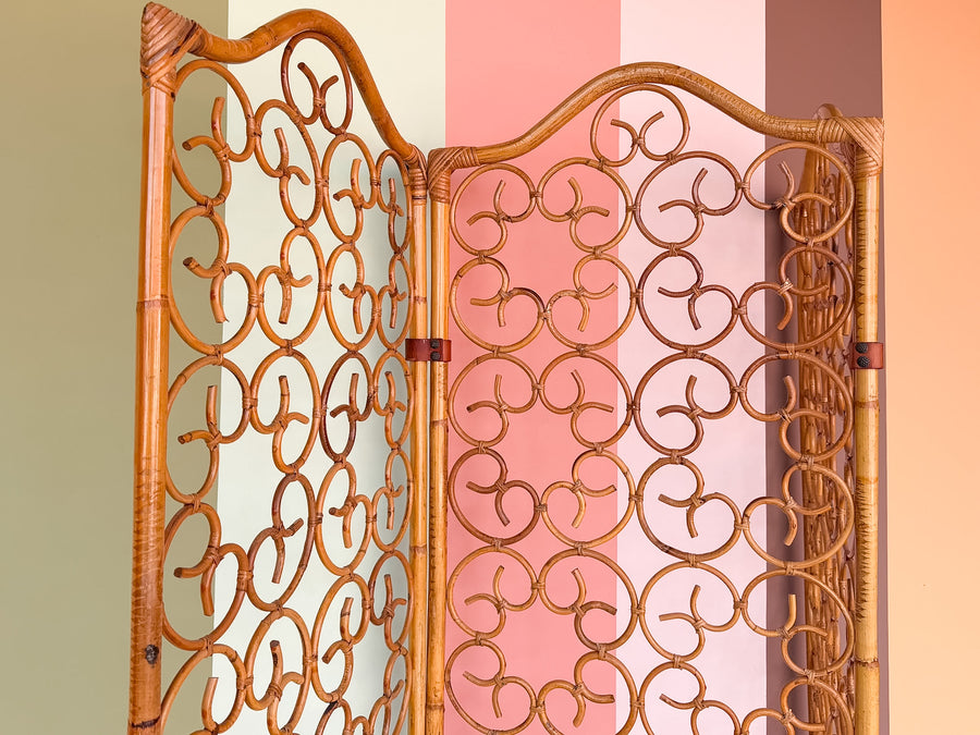 Whimsical Rattan Folding Screen