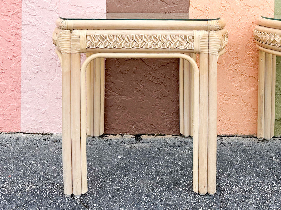 Pair of Braided Rattan Side Tables