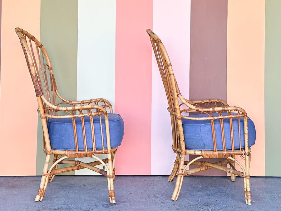 Pair of High Back Rattan Chairs