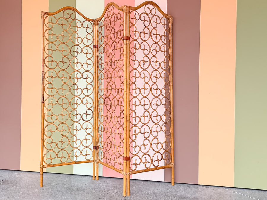 Whimsical Rattan Folding Screen