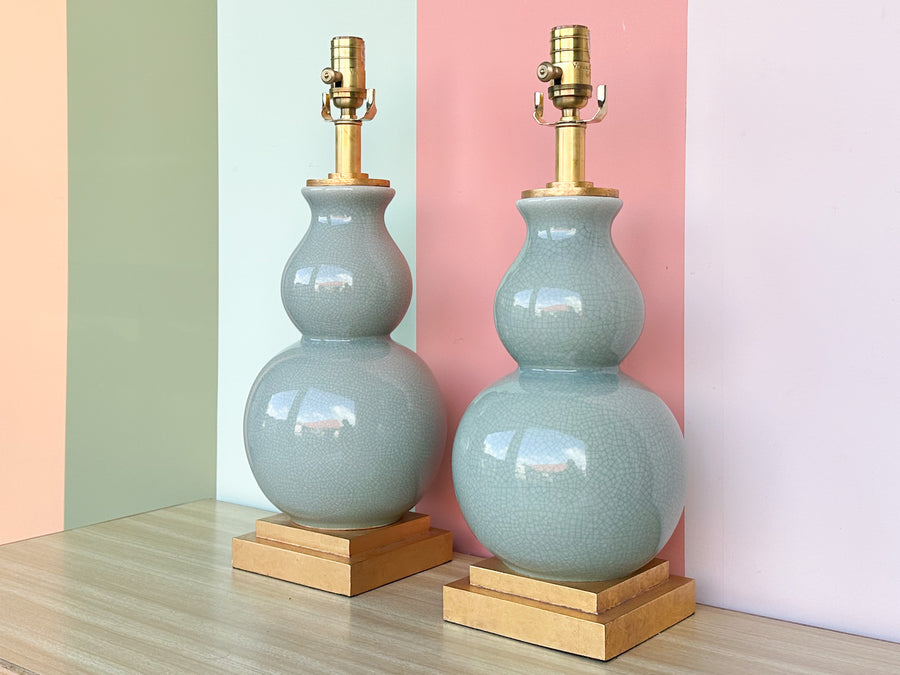Pair of Celadon Crackle Lamps