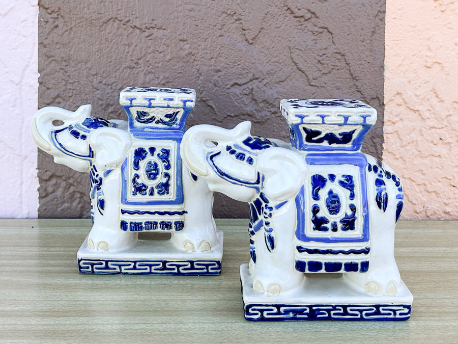 Pair of Petite Blue and White Elephants