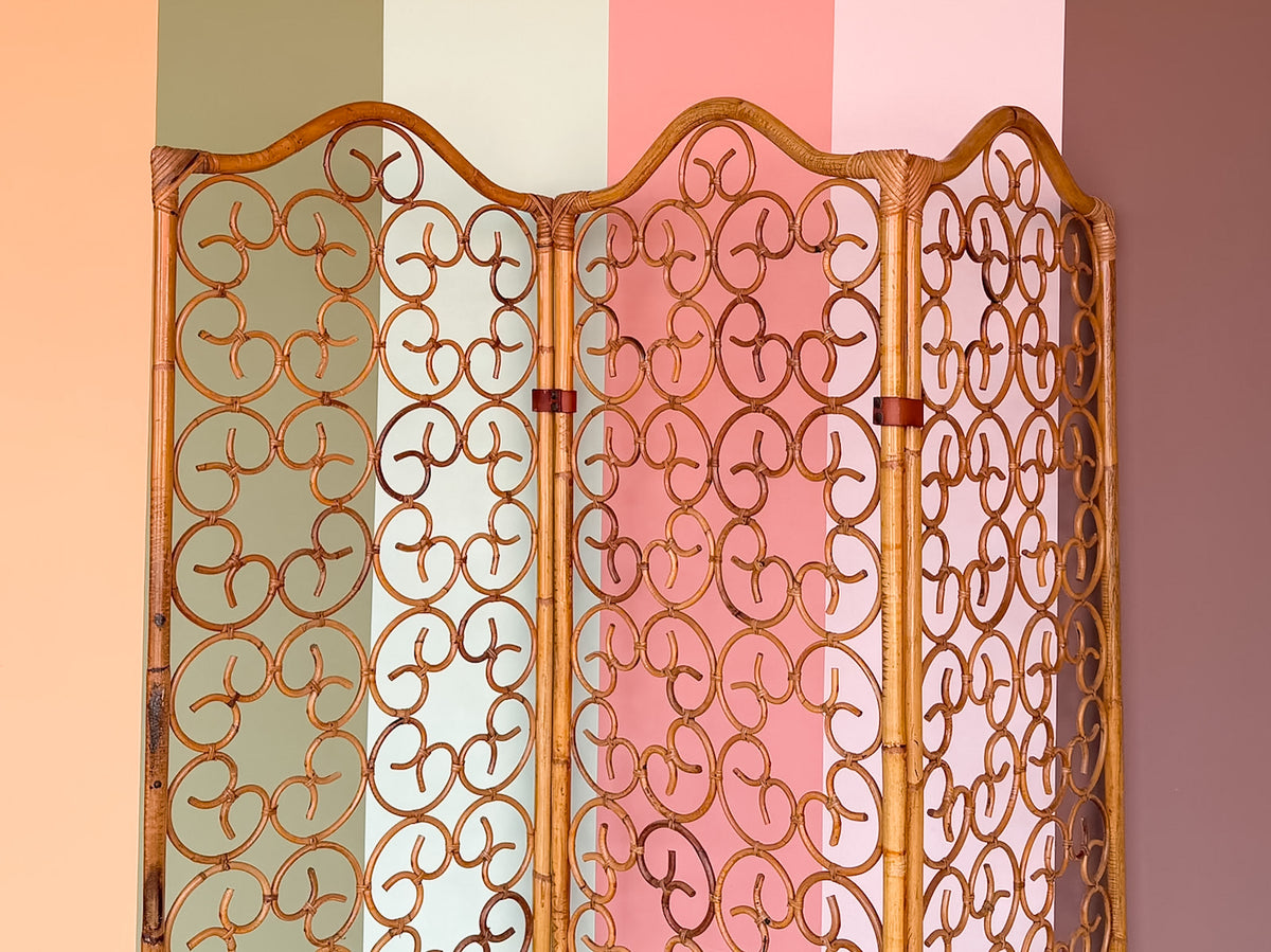 Whimsical Rattan Folding Screen