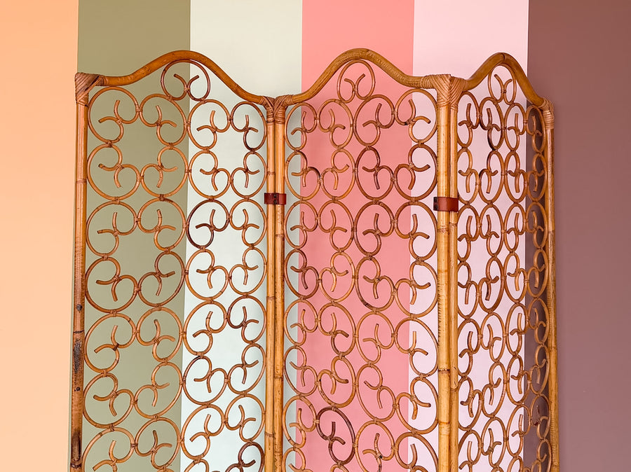 Whimsical Rattan Folding Screen