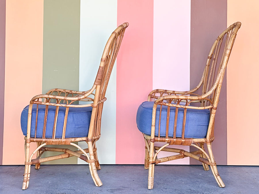 Pair of High Back Rattan Chairs