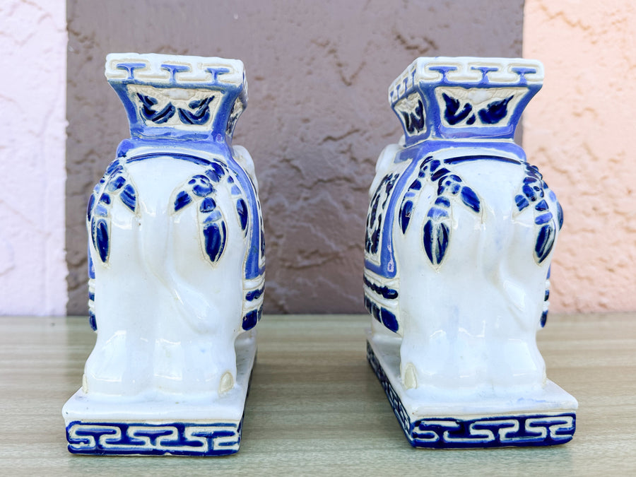 Pair of Petite Blue and White Elephants