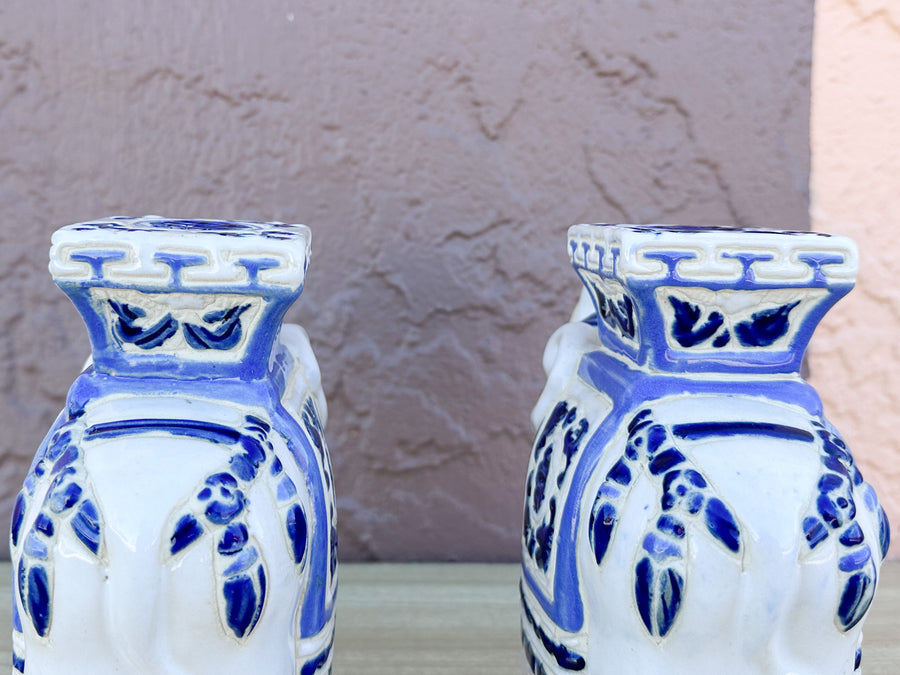 Pair of Petite Blue and White Elephants