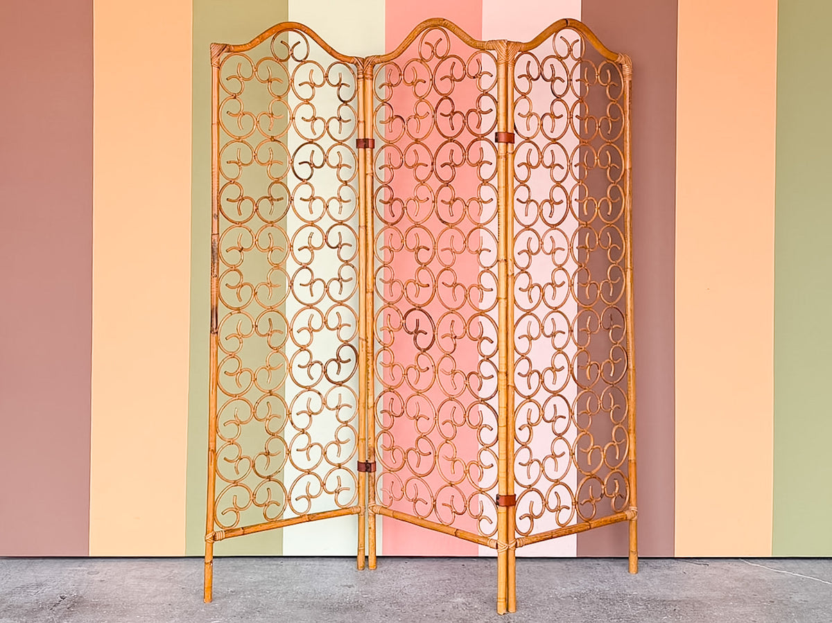 Whimsical Rattan Folding Screen