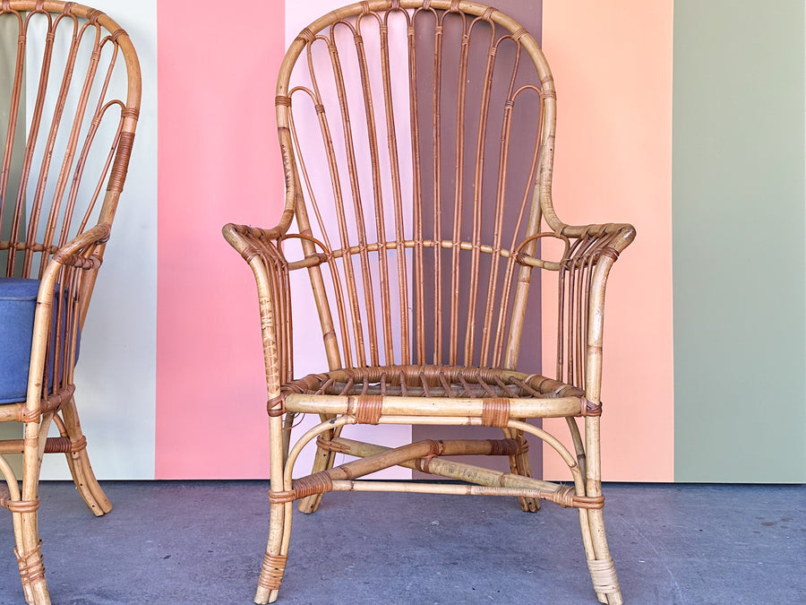 Pair of High Back Rattan Chairs